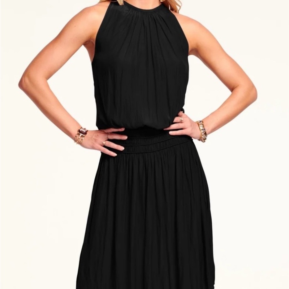 ♣️NWT♣️ Ramy Brook Audrey Halter MIDI Dress in black Size XL